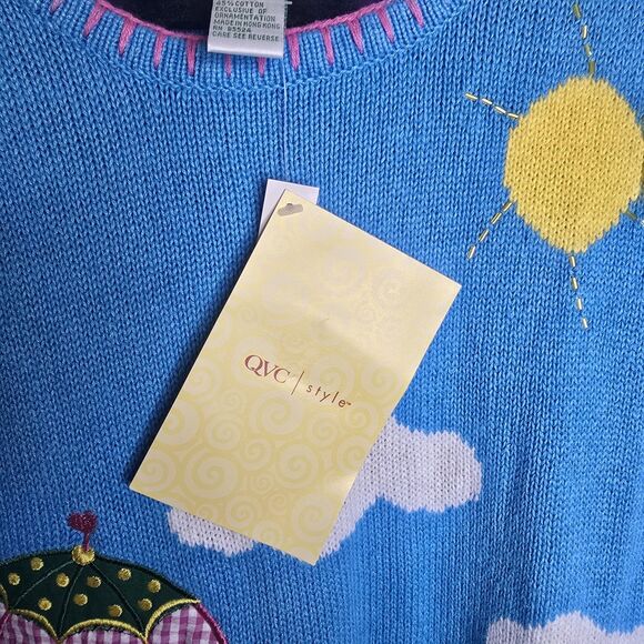 The Quacker Factory Beach Scene Knit Short Sleeve Tunic Top Beaded Size XL - Picture 8 of 12